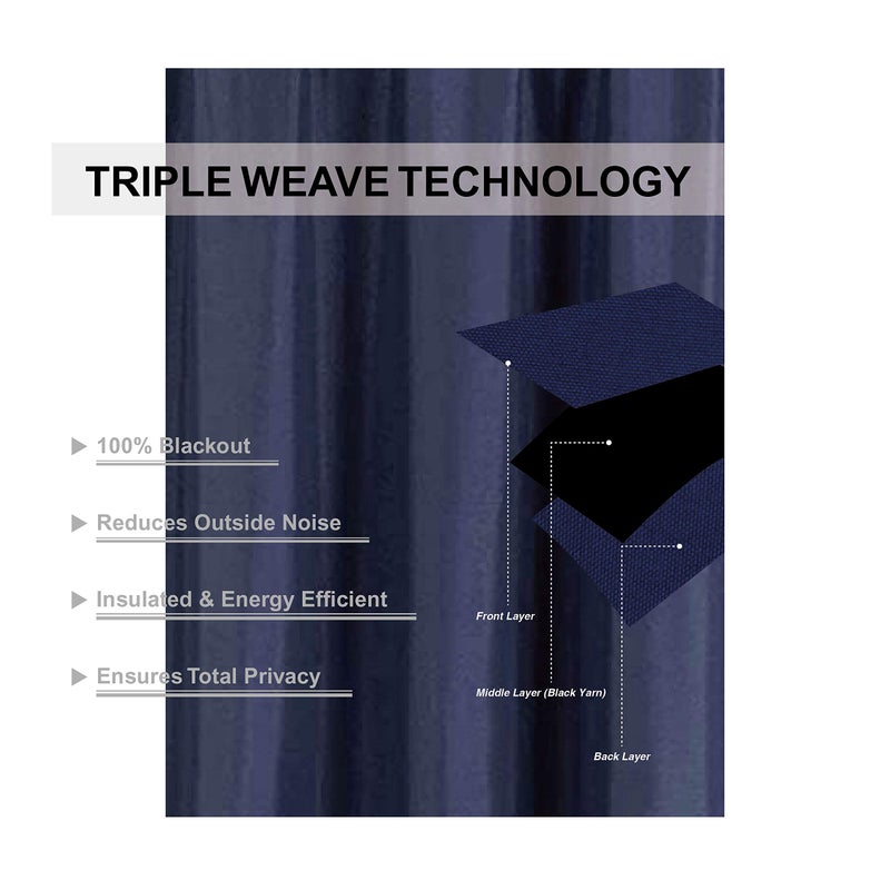 Home Collection Triple Weave Blackout Curtain Panel, 58W x 34L inches, 100% Light Blocking, Noise Reducing,Solid Color (Navy Blue) - Image 2